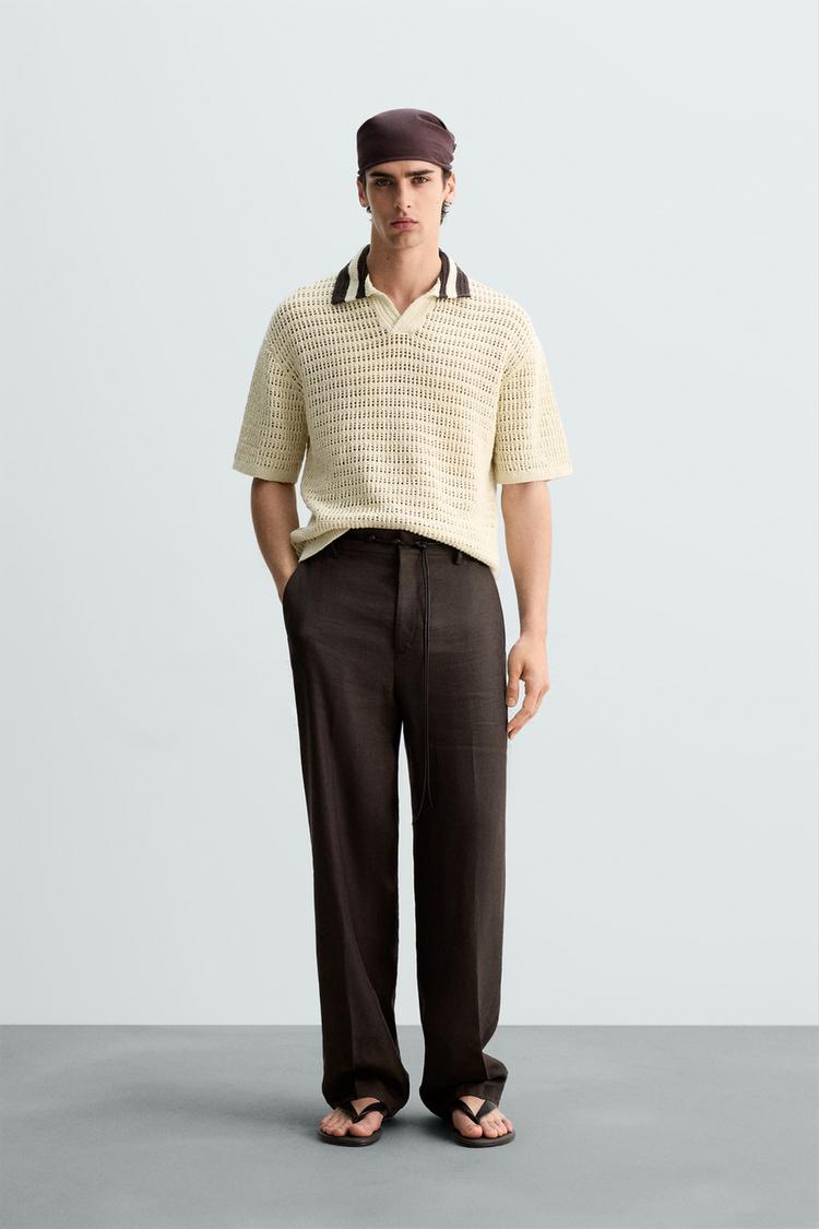 OPEN TEXTURED POLO SHIRT Ecru ZARA South Africa - Main Image
