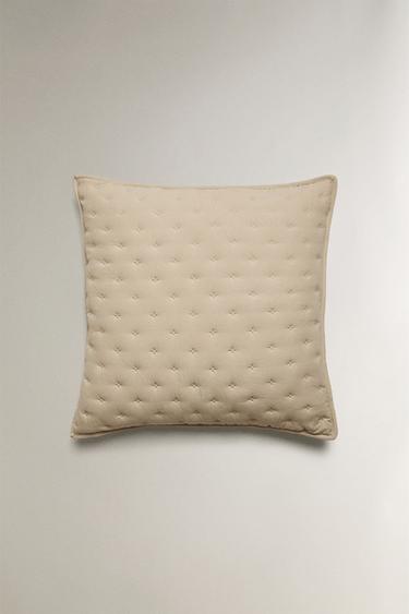 QUILTED CUSHION COVER WITH DOTS - Beige by Zara