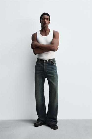 WIDE BELL BOTTOM FIT JEANS - Blue / Green by Zara