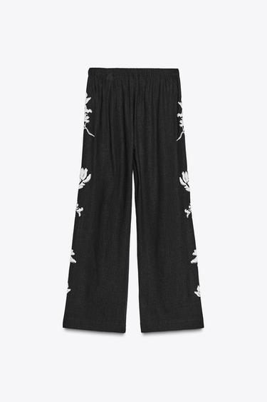 ZW COLLECTION BEADED EMBROIDERY TROUSERS - Black / White by Zara - Image 7
