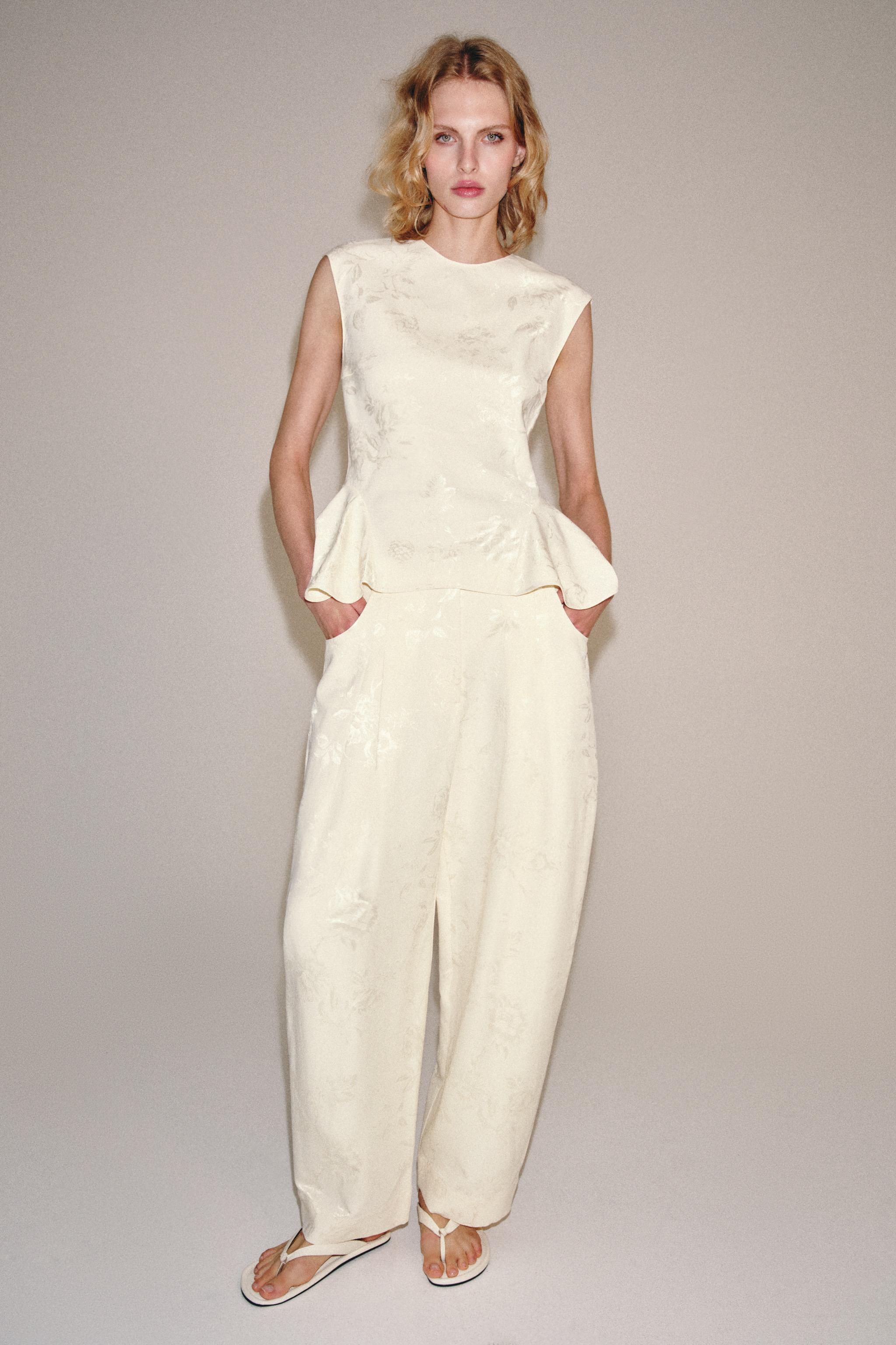 Женские брюки Zara ZW COLLECTION JACQUARD BARREL PANTS — фото 5