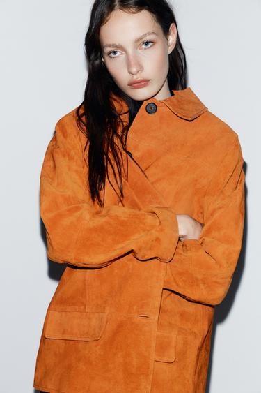 CHAMARRA PIEL ANTE 100% - Naranja quemado de Zara