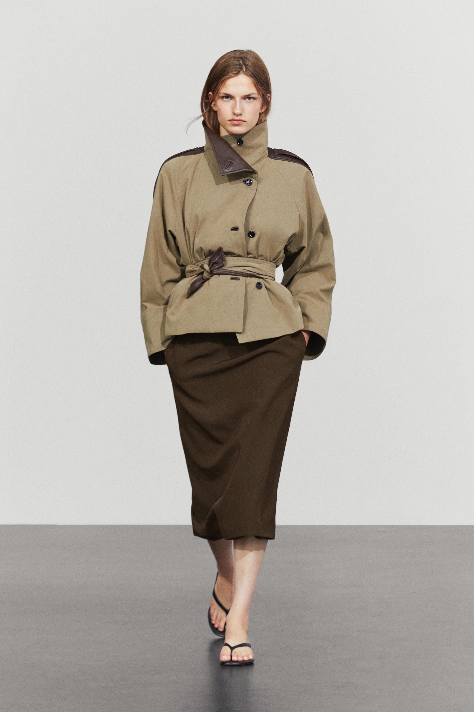 Straight wool blend midi skirt — Dark brown