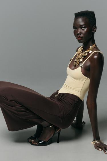 Zara SEASHELL POLYAMIDE SKIRT - Dark brown