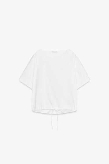 T-SHIRT EN COTON FRONCÉ - Blanc de Zara - Image 5