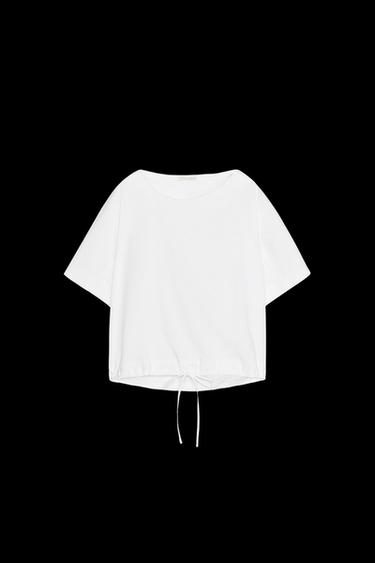 COTTON GATHERED T-SHIRT - White by Zara - Image 0