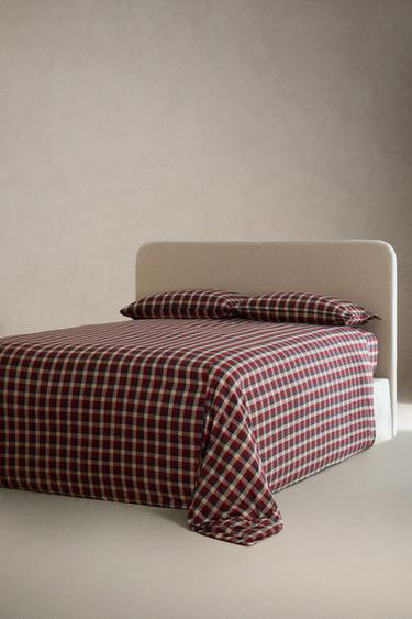 DRAP-HOUSSE FLANELLE COTON CARREAUX TARTAN NOËL - Écru de Zara - Image 1