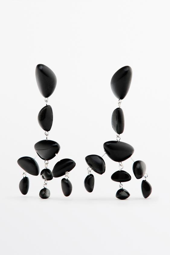 Grandes boucles d’oreilles pierres - Noir de Zara - Image 0