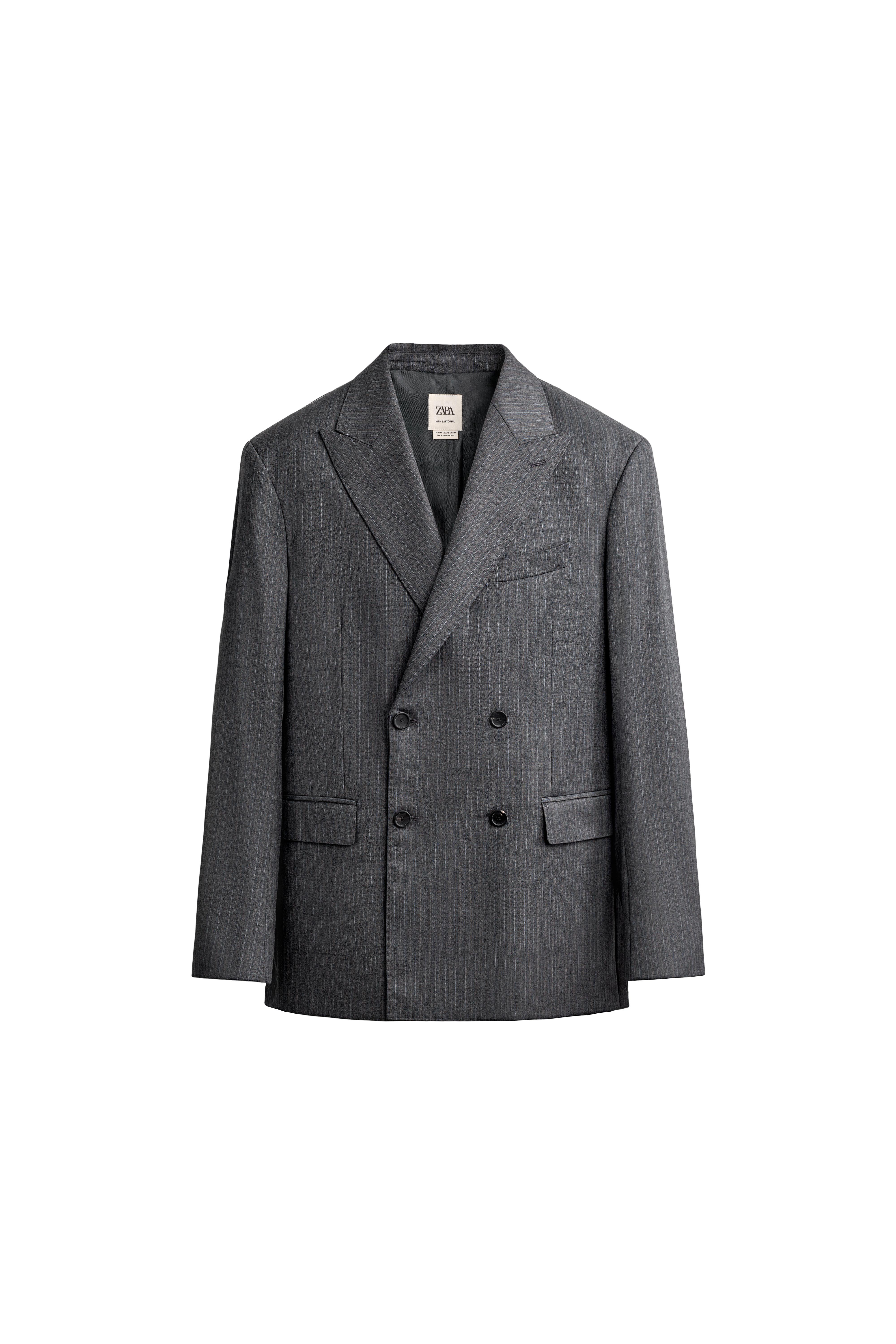 100% WOOL STRIPED SUIT BLAZER