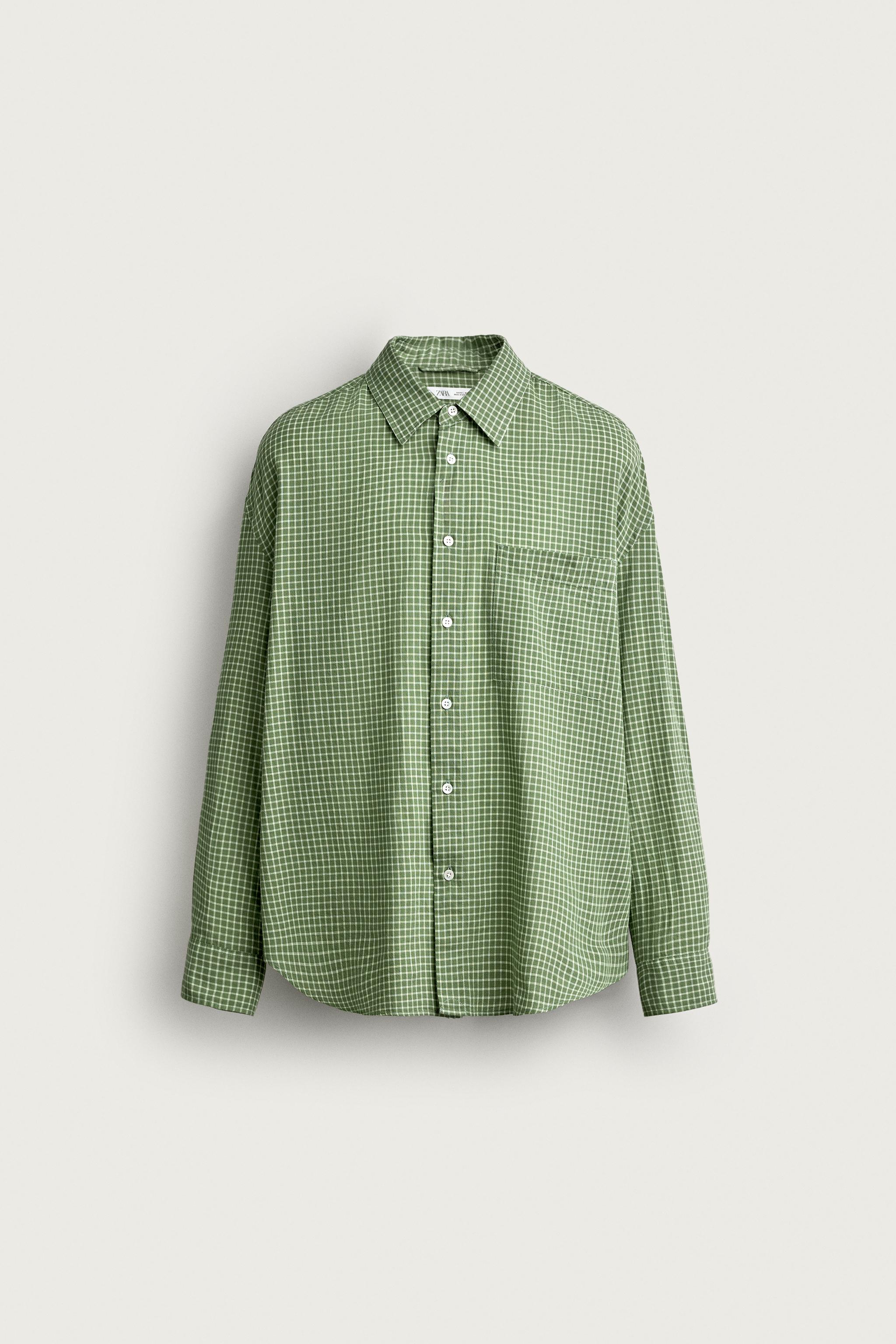 CHECKED RELAXED FIT SHIRT — Washed green