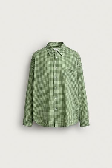 Zara 休閒版格紋襯衫 - 水洗綠