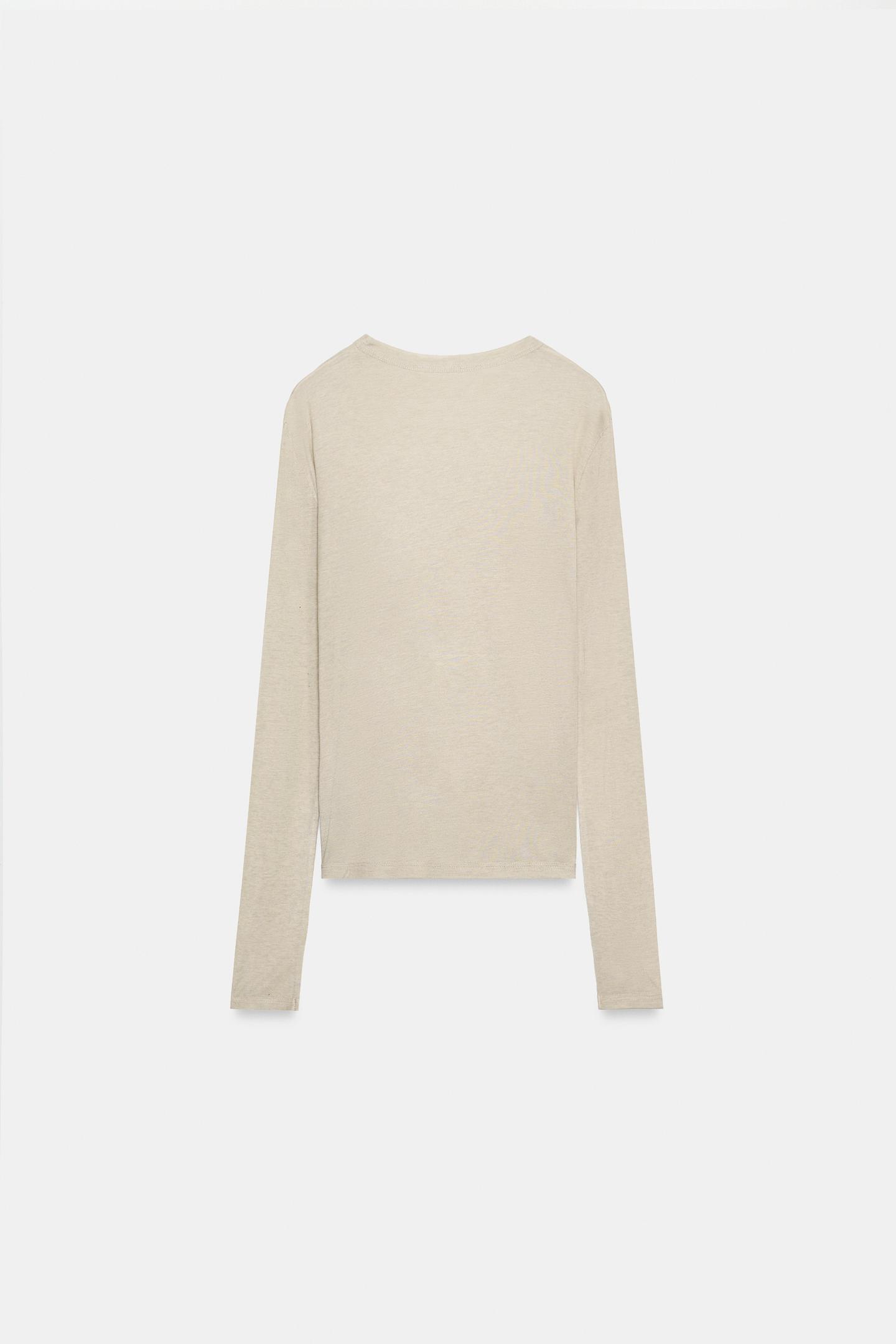 Женская футболка Zara Crew Neck, цвет: Коричневый / Серо-коричневый — фото 7