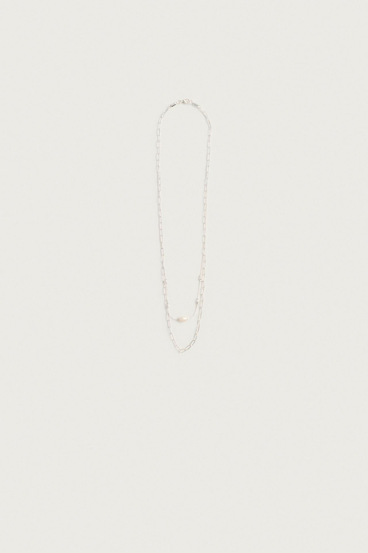 2-PACK COMBINED PEARL NECKLACES — Silver