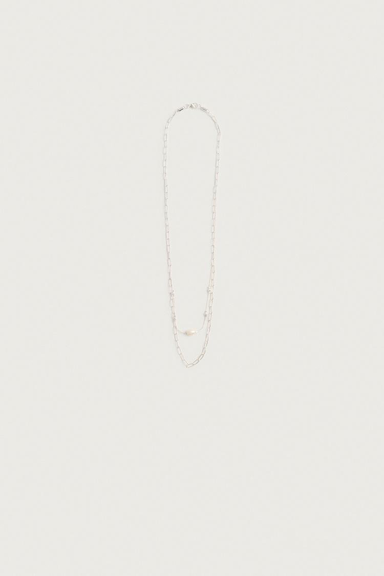 2-PACK COMBINED PEARL NECKLACES — Silver