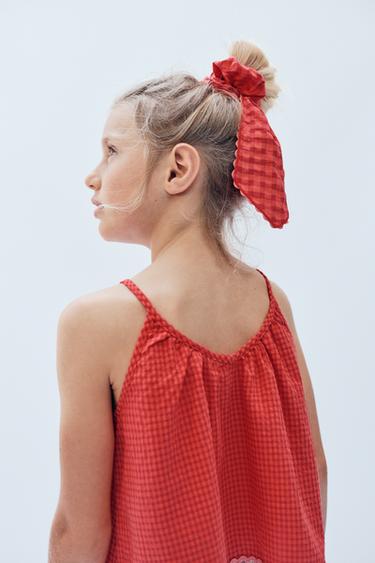 Zara LIMITED EDITION GINGHAM BOW SCRUNCHIE - Red / Orange