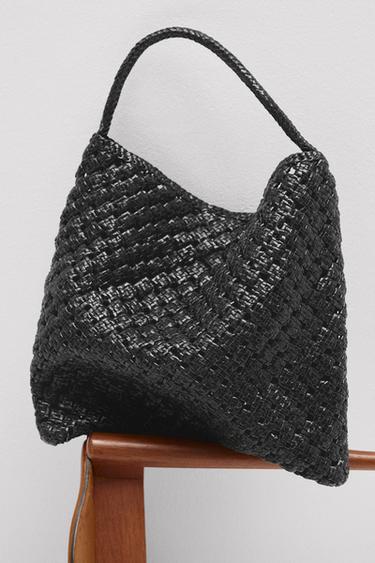Zara Medium braided nappa leather bag - Black - Image 0