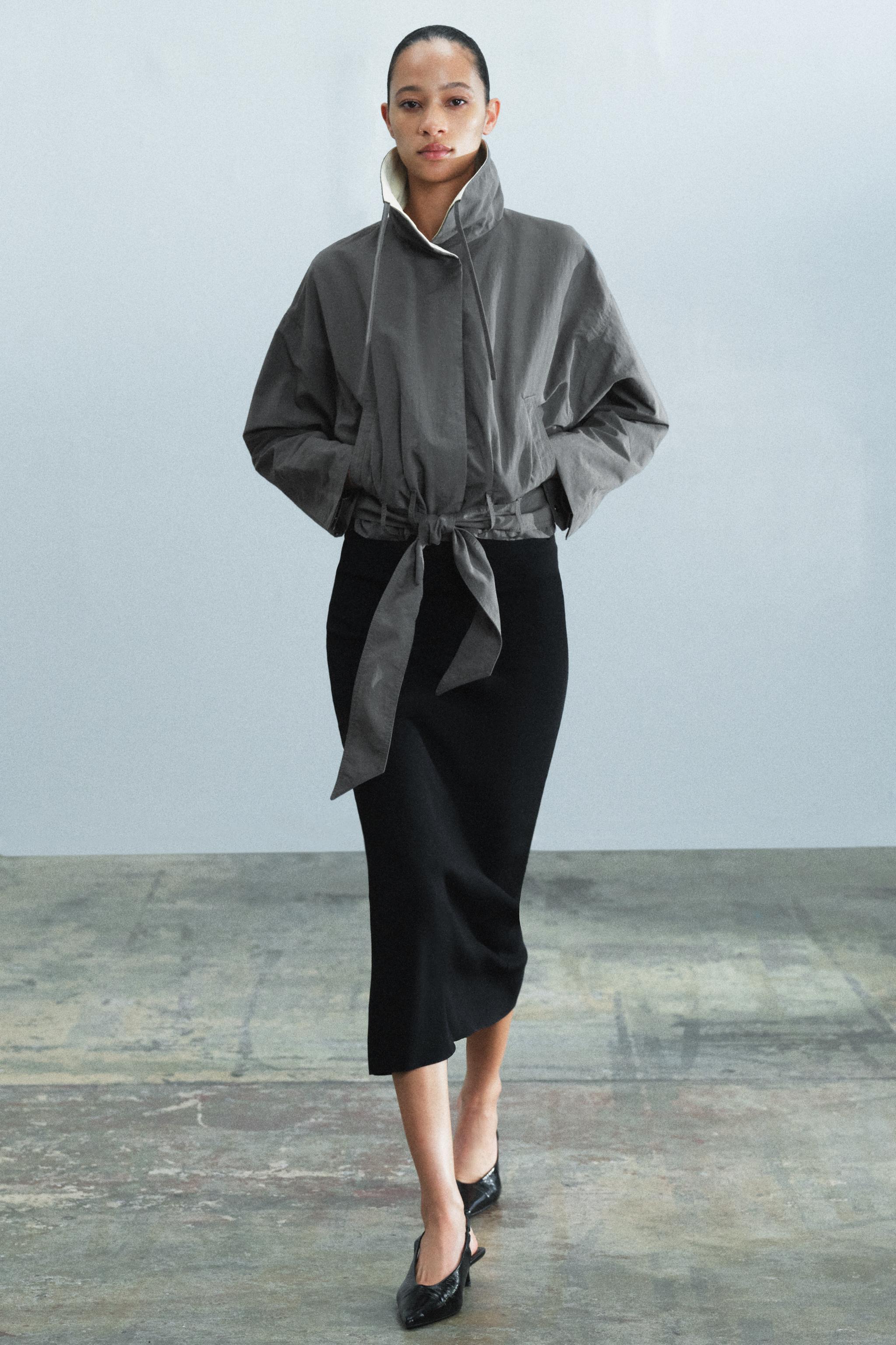 ZW COLLECTION CROPPED BELTED JACKET - Navy blue | ZARA United States