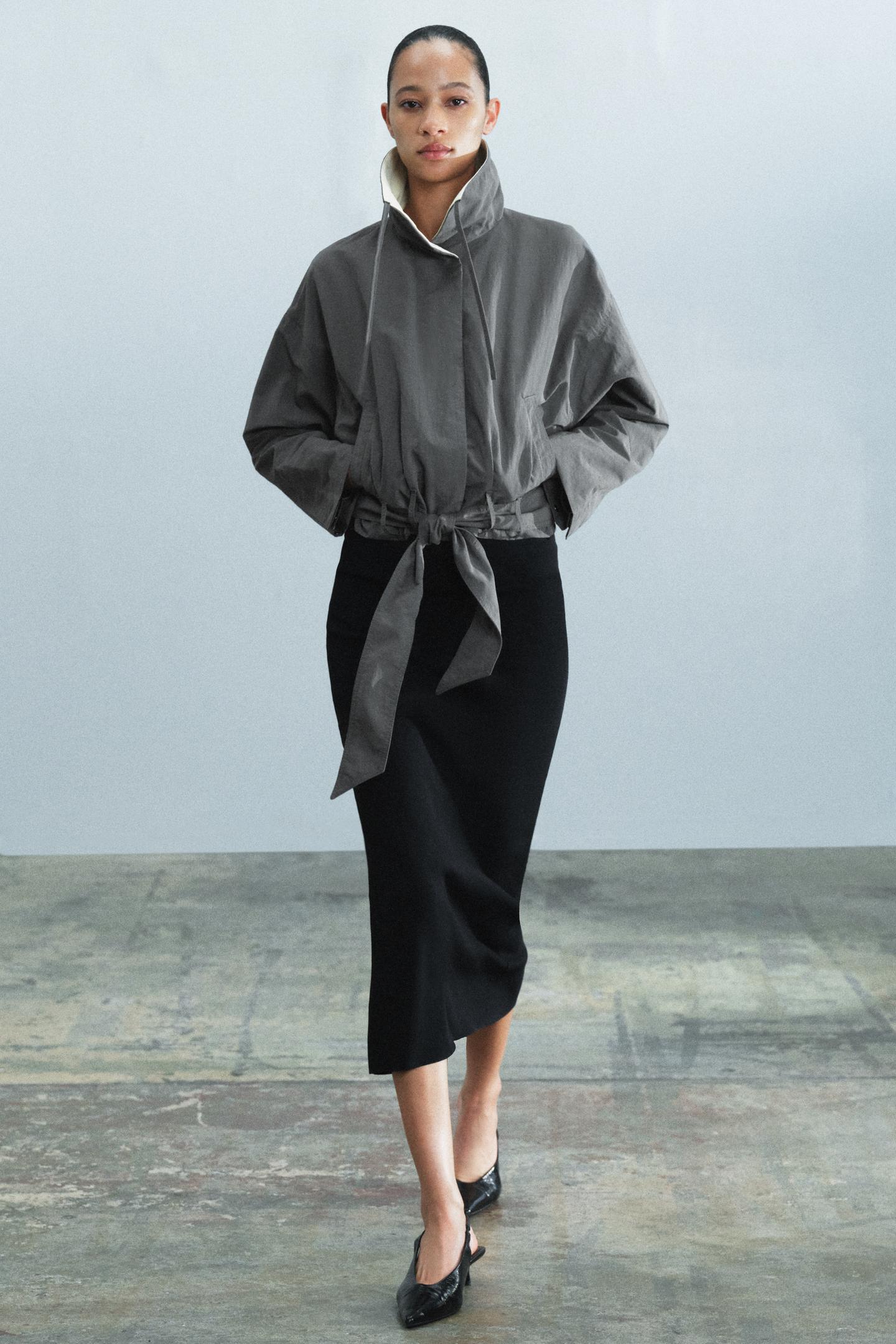 Женская куртка Zara ZW Collection Cropped Belted, цвет: Серый — фото 1