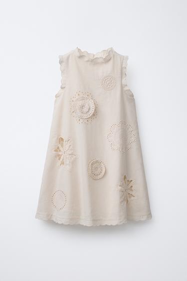 KJOLE MED BLOMSTERBRODERI - lys beig fra Zara - Billede 0