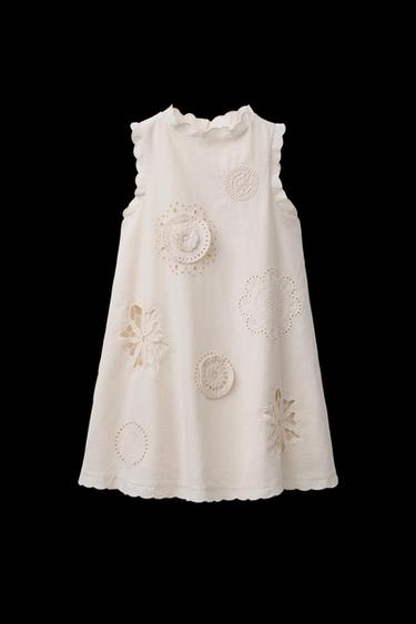 Zara WAVY AND EMBROIDERED FLOWER DRESS - Light beige - Image 0