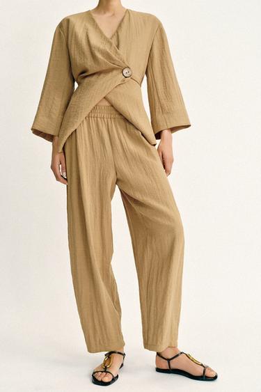 FLOWING TROUSERS WITH ELASTIC WAIST SET - camel by Zara - Image 1