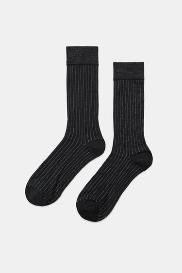 STRIPED SOCKS WITH METALLIC THREAD - Black by Zara