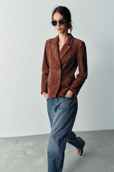 100% LEATHER TAILORED BLAZER - Brick by Zara