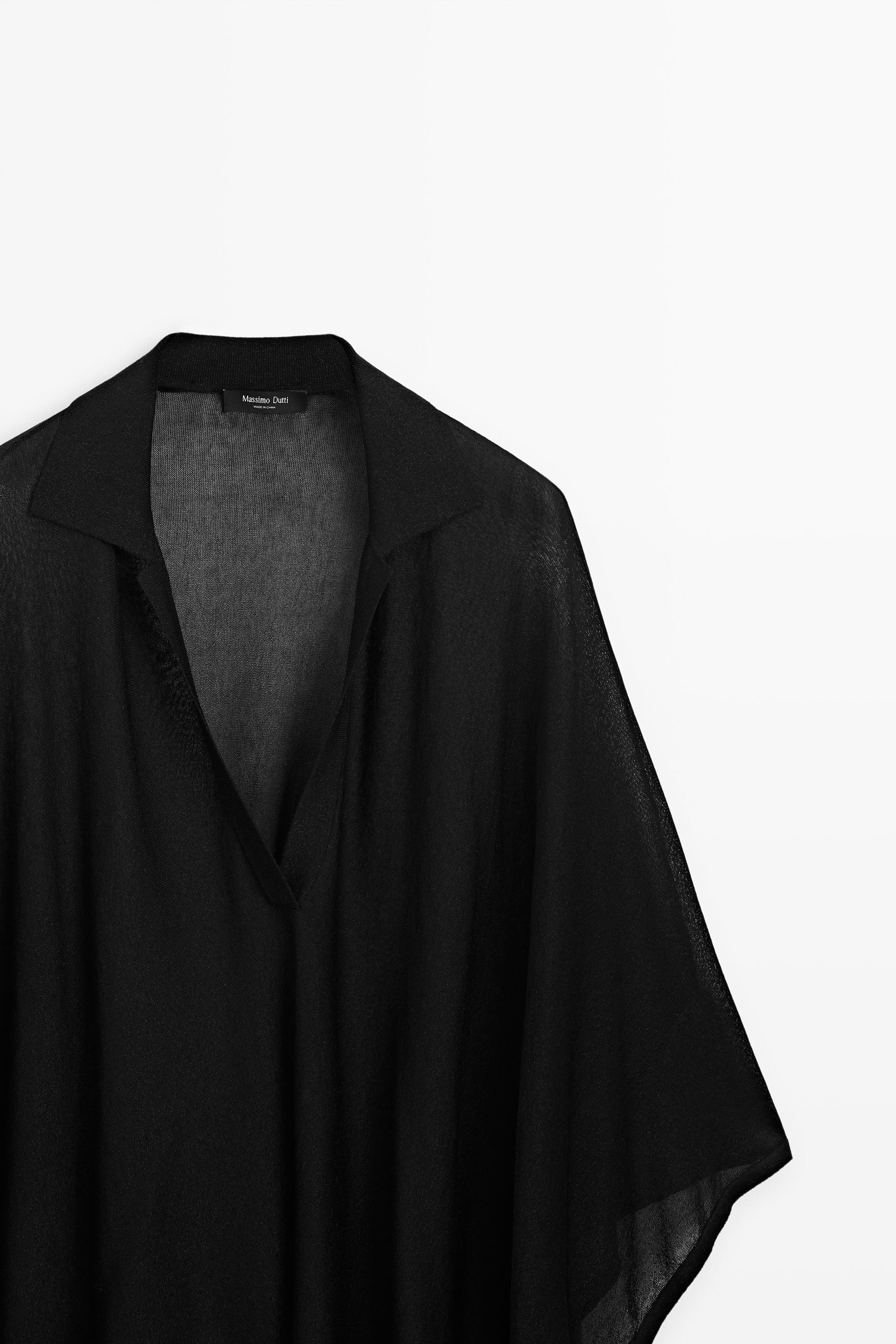 Metallic detail polo collar flowing cape