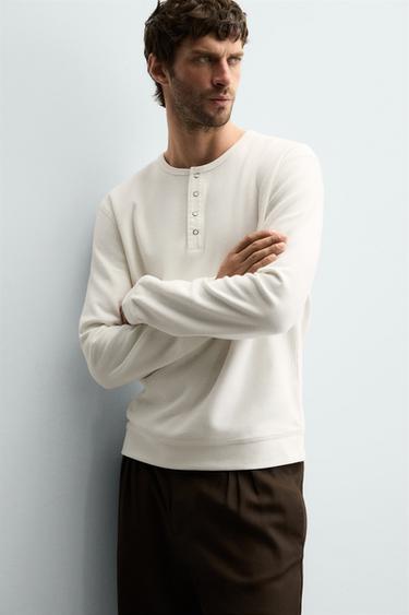 RIB KNIT GRANDAD COLLAR T-SHIRT - Oyster-white by Zara - Image 5