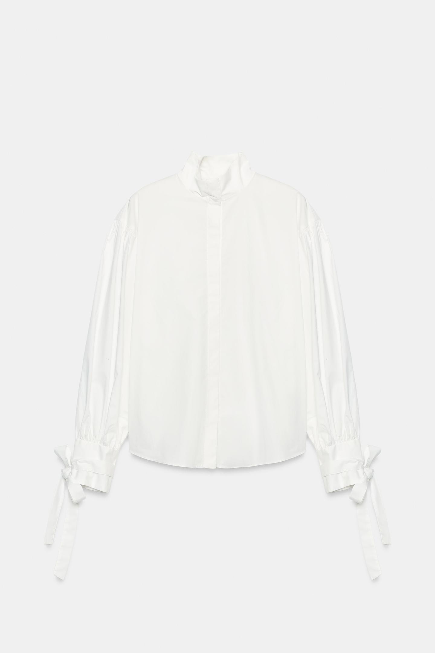 Женская рубашка Zara Popelin Bow, цвет: Белый — фото 5