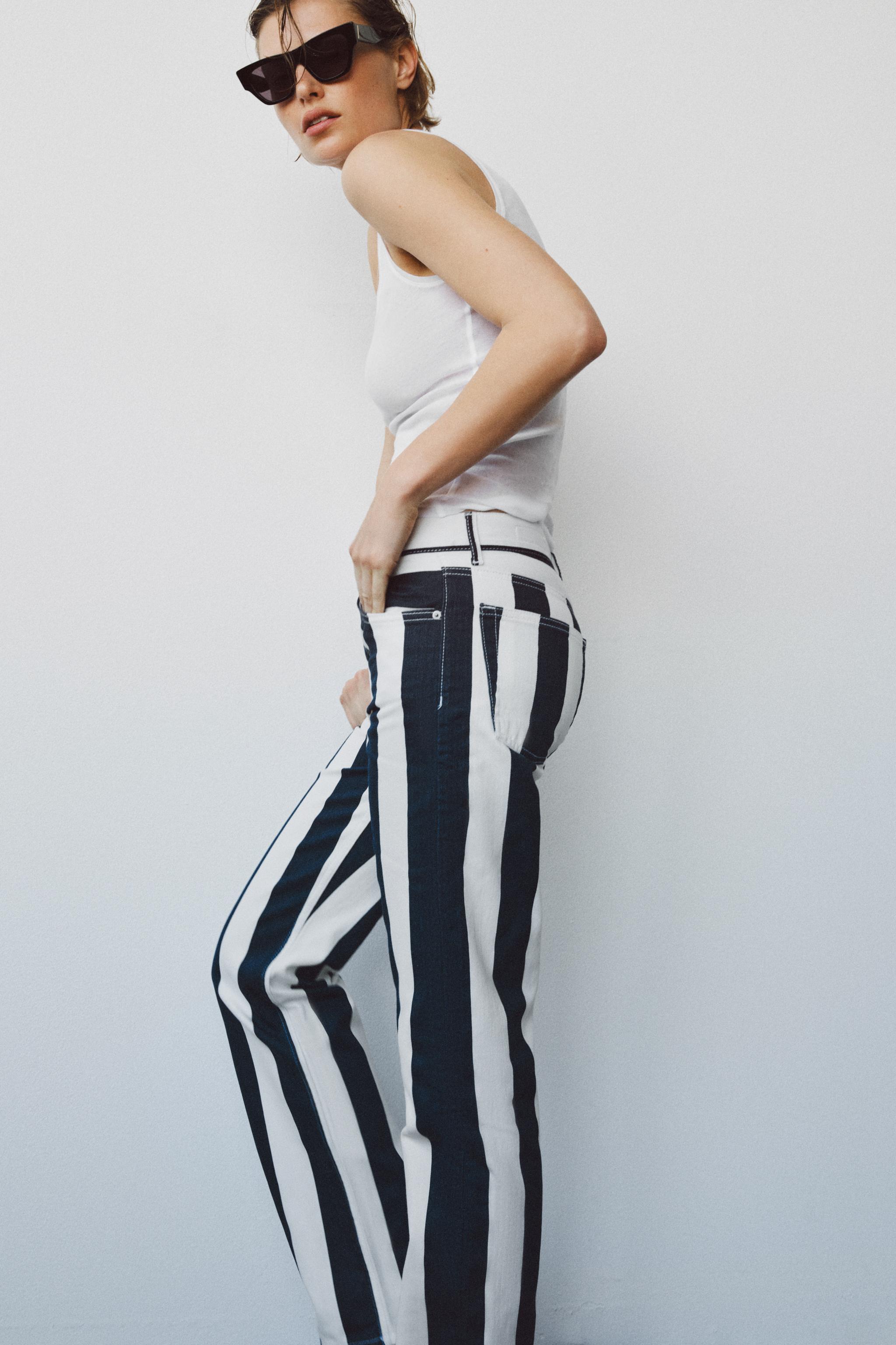 ZW COLLECTION MID-RISE STRIPED STRAIGHT LEG JEANS