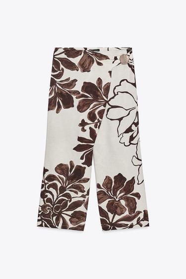 PANTALÓN CRUZADO ESTAMPADO FLORAL - Crudo / Marrón de Zara