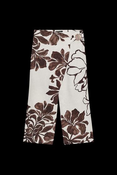 Zara FLORAL PRINT WRAP PANTS - Ecru / Brown - Image 0