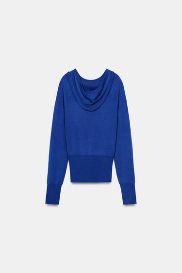 PLAIN KNIT HOODIE JUMPER - Bluish by Zara - Image 4