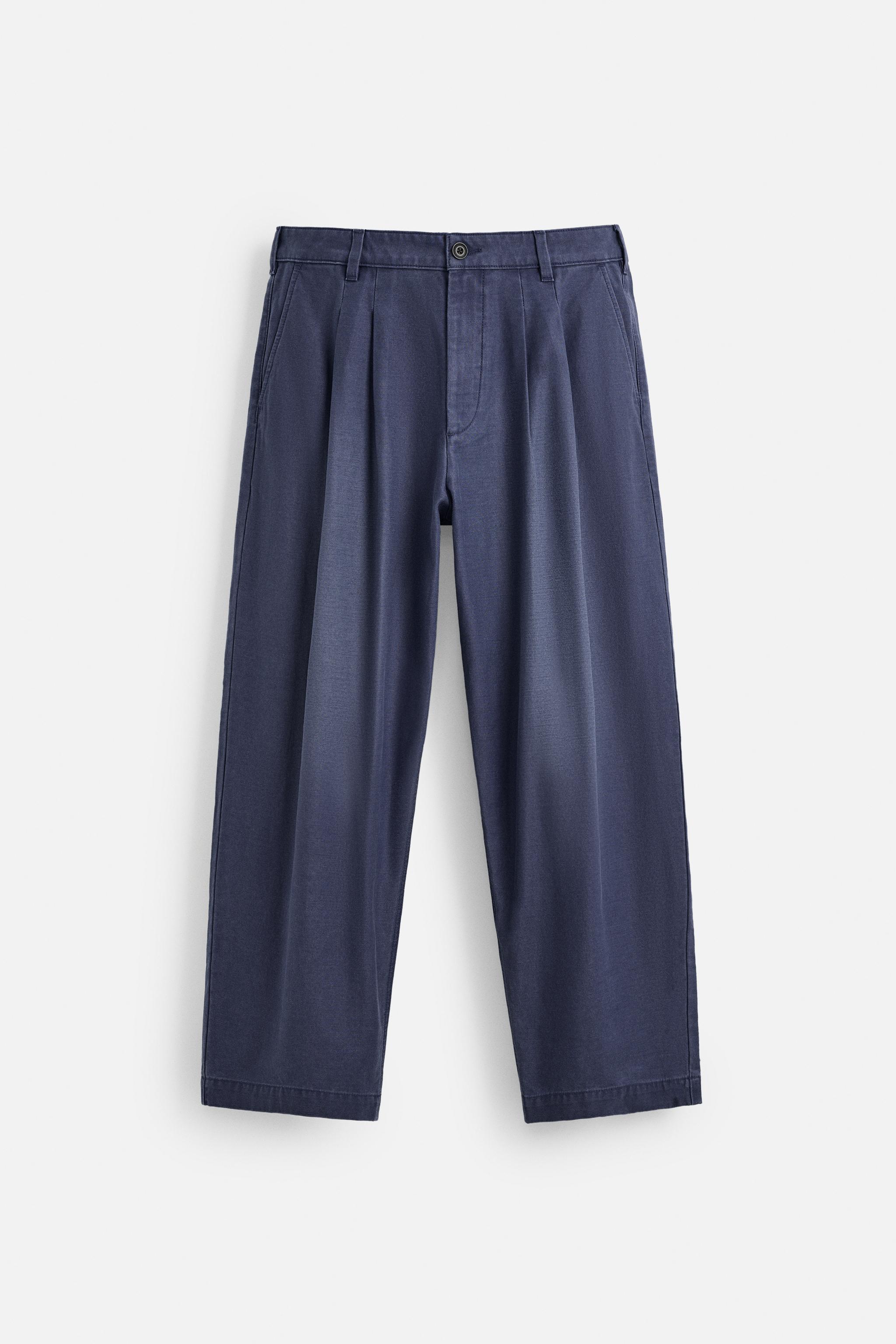 RELAXED FIT PLEATED PANTS - Blue | ZARA United States