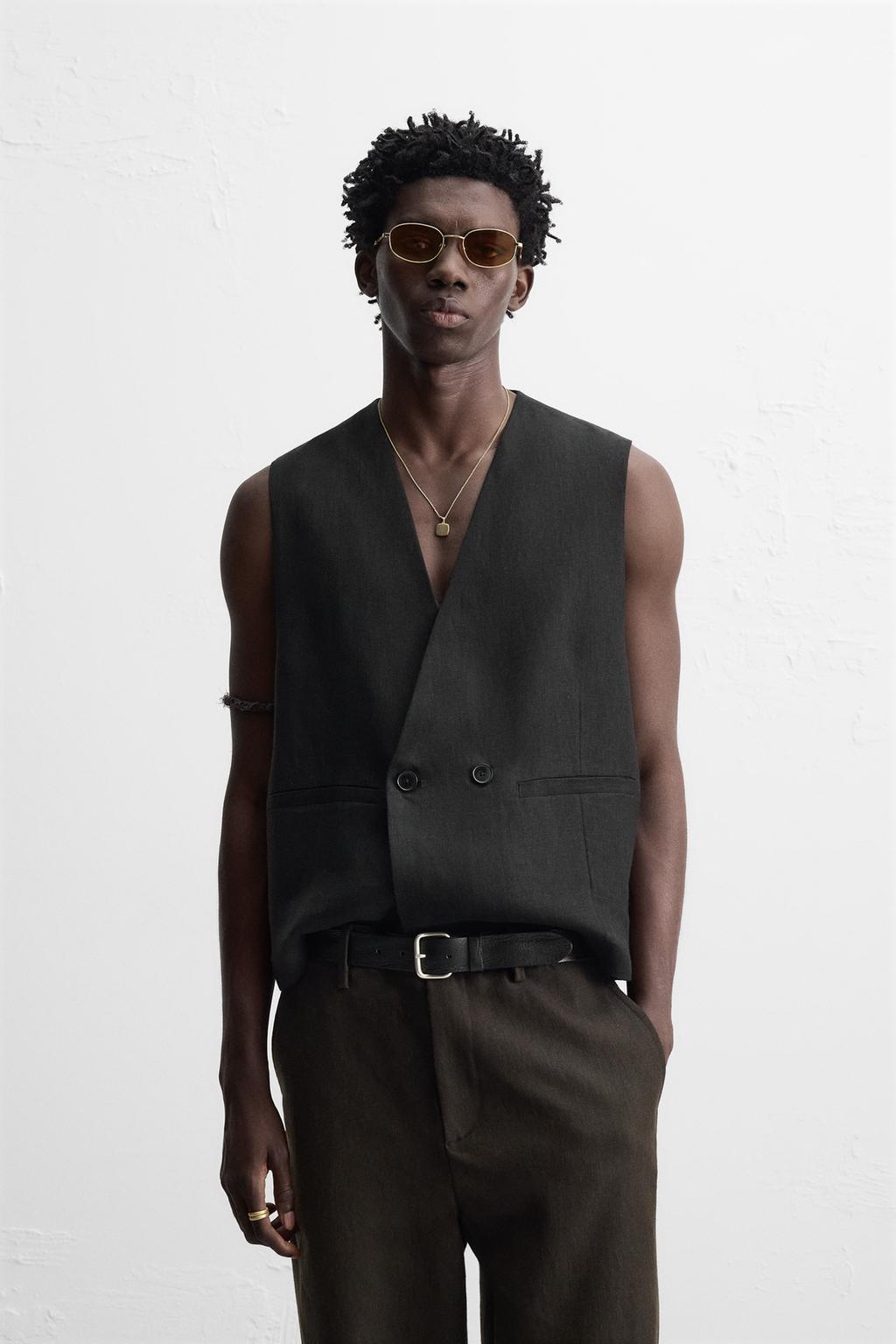 100% LINEN DOUBLE-BREASTED VEST