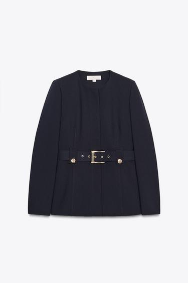 FITTED BLAZER WITH BELT - Navy blue by Zara