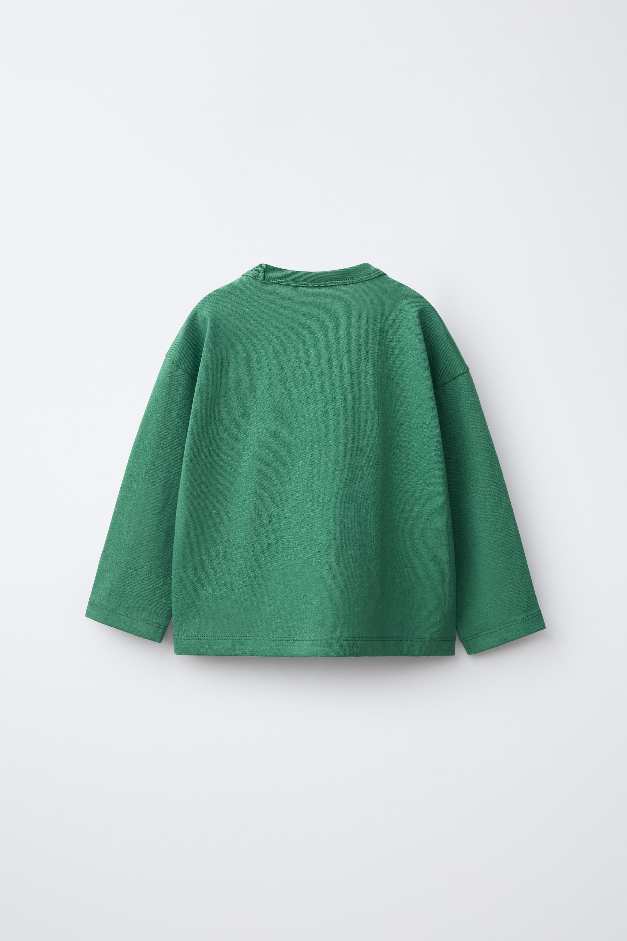BEAR AND TEXT PRINT T-SHIRT — Green