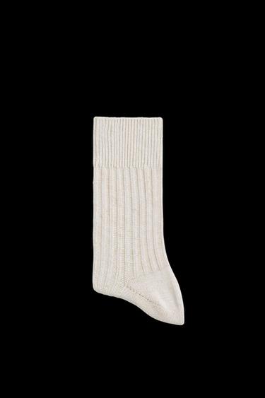 RIBBED SHORT SOCKS - Ecru by Zara - Image 0