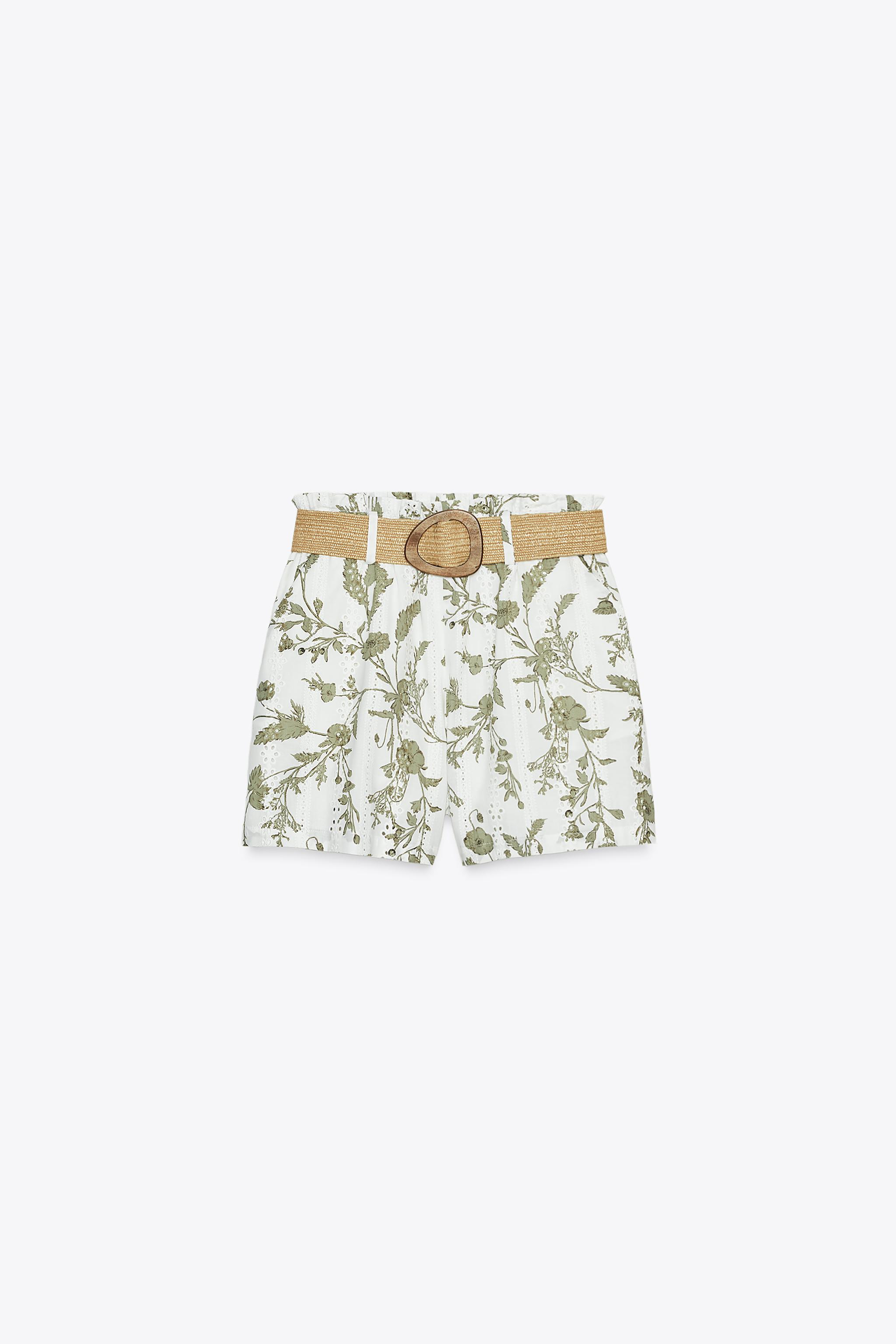 パンチング刺繍入りプリント柄バミューダパンツ - 生成り/カーキ