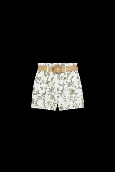 PRINTED BERMUDA SHORTS WITH PERFORATED EMBROIDERY - ecru/khaki by Zara - Image 0