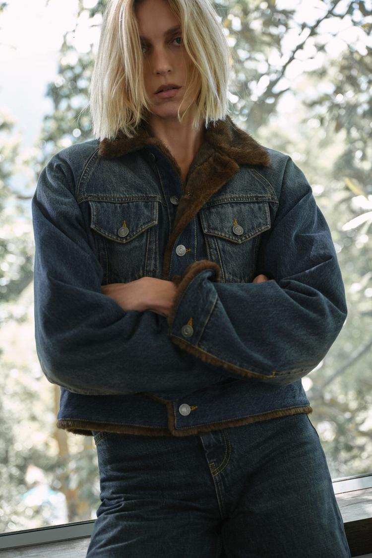 DENIM JACKET WITH FAUX FUR ZW COLLECTION Blue ZARA India