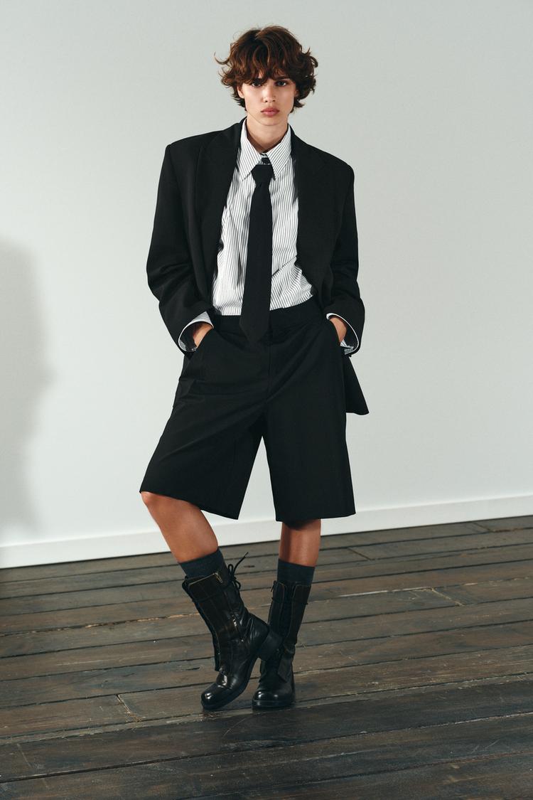 PLEATED LONG SHORTS Black ZARA United States