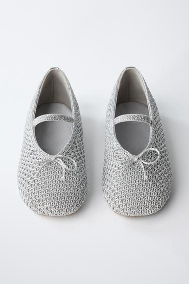 METALLIC CROCHET BALLET FLATS - Silver by Zara - Image 3