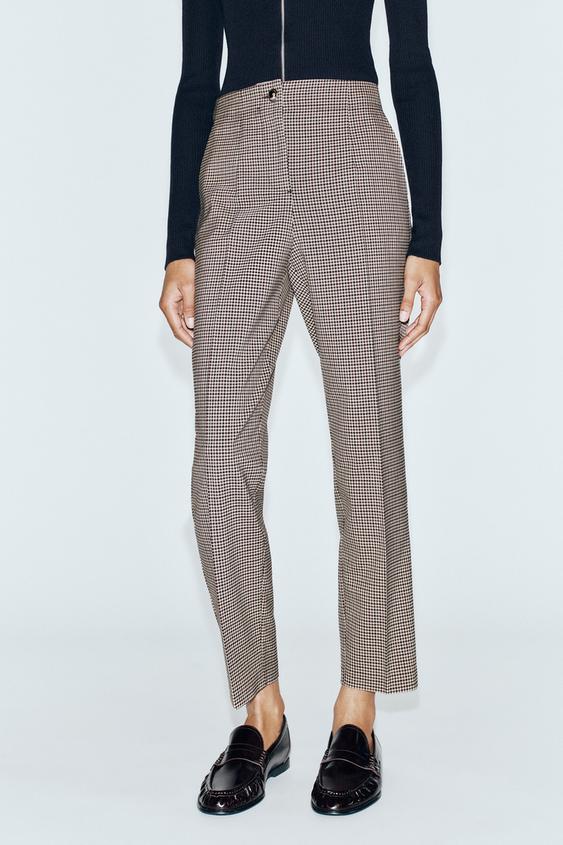 HIGH-WAIST CROPPED TROUSERS - Brown / Ecru by Zara - Image 4