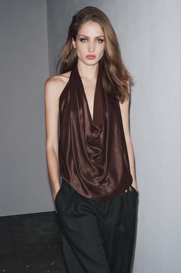 „ZW COLLECTION“ PALAIDINĖ SU „HALTER“ IŠKIRPTE – Burgundy – „Zara“
