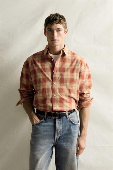 COTTON-SILK CHECK SHIRT — Ecru / Red 2