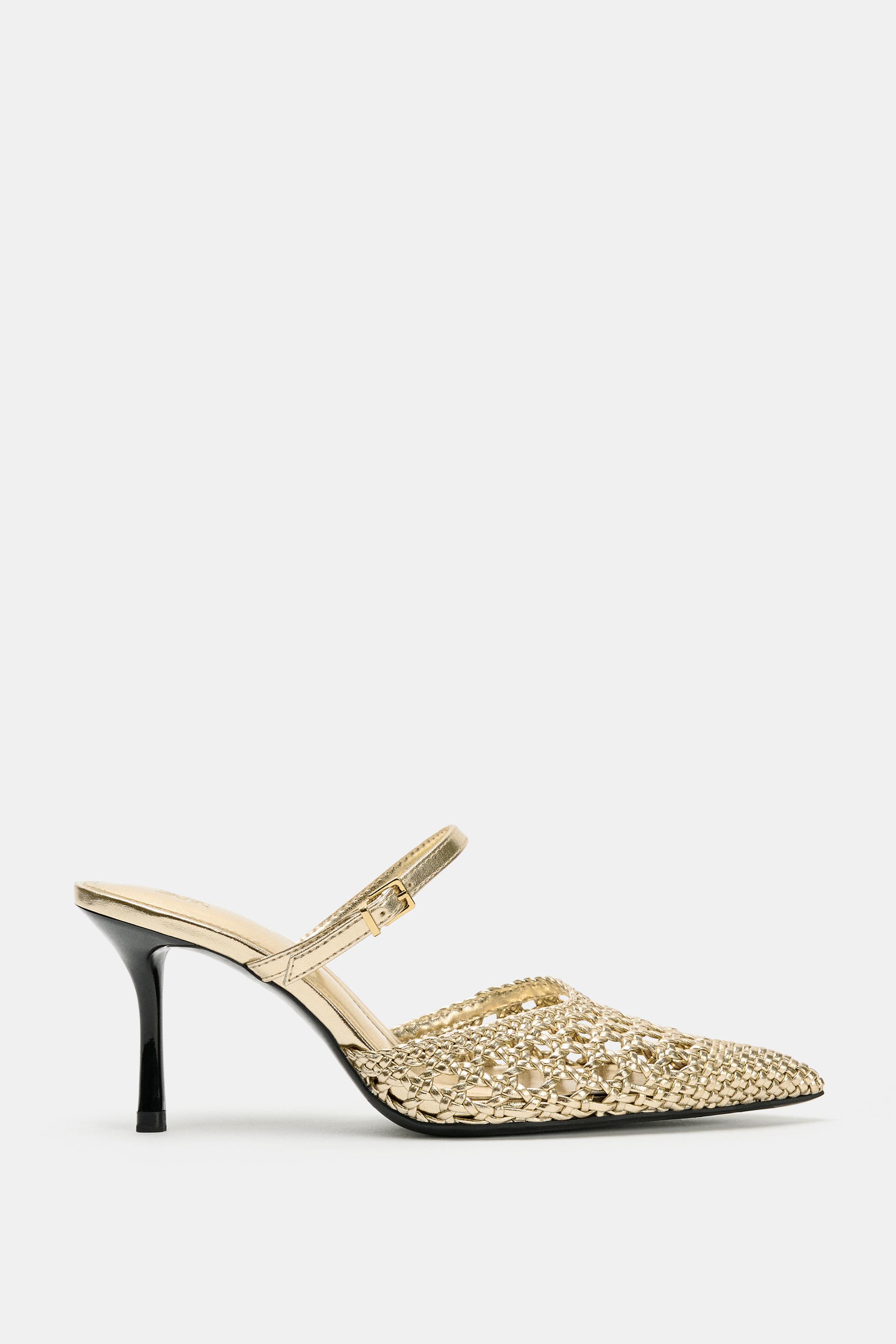 METALLIC BRAIDED HIGH-HEEL SHOES — Gold