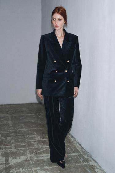 Zara ZW COLLECTION LIMITED EDITION VELVET BLAZER - Blue