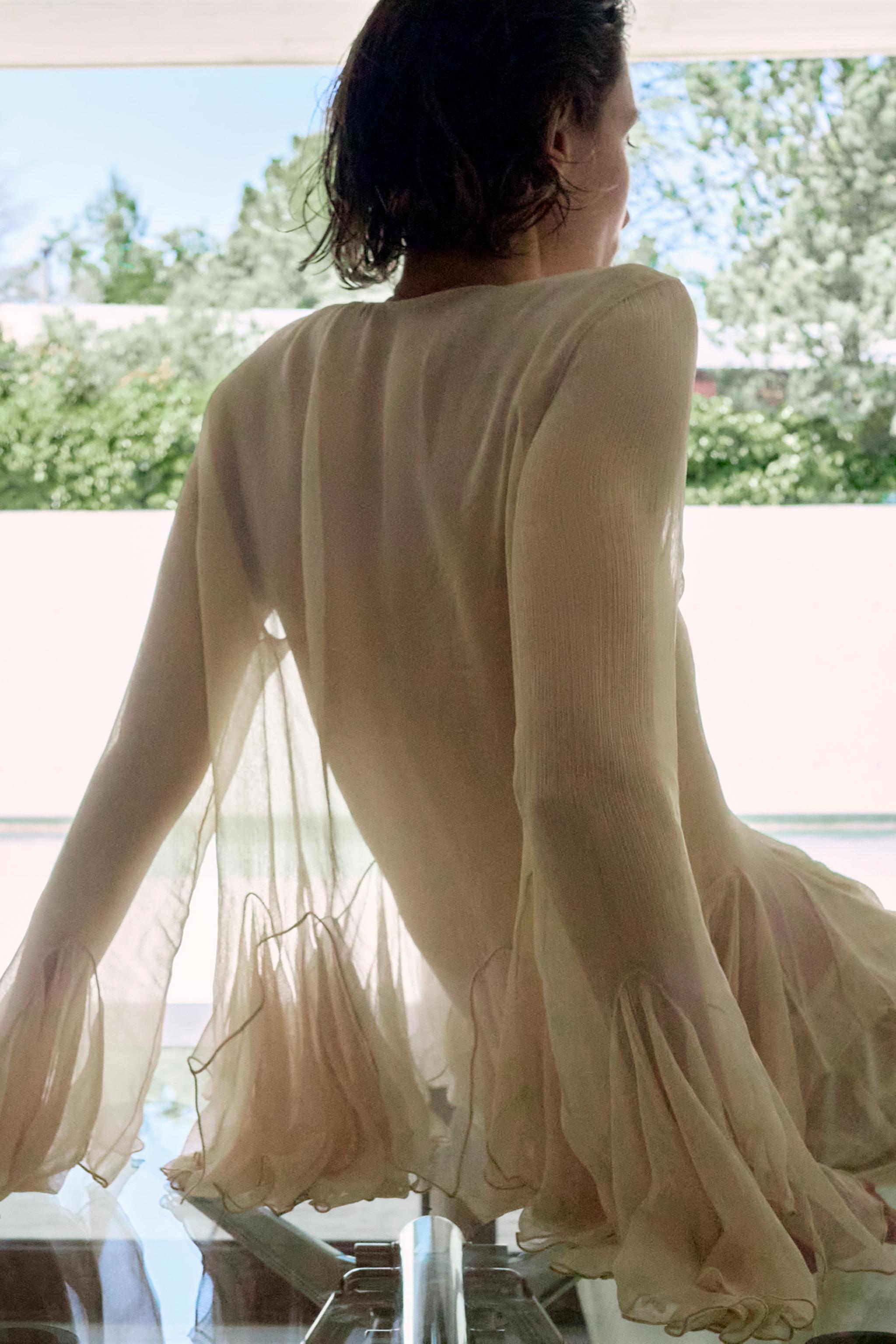 CHEMISE EN CRÊPE GEORGETTE À VOLANTS